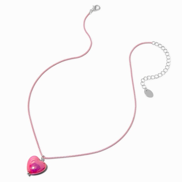 Claire's Vibrant Pink Heart Necklace with Faux Rhinestone & Pink Chain - Picture 2 of 9